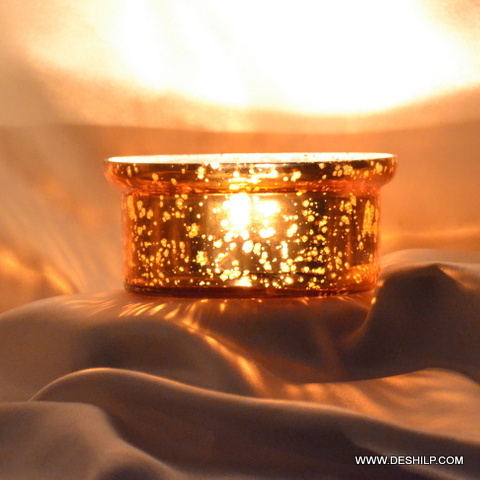 Golden Colored Small T Light Candle Holder - Material: Glass