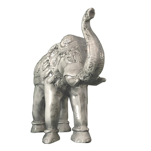 Silver Asian Elephant Antique Ivory Patina Metal Statue