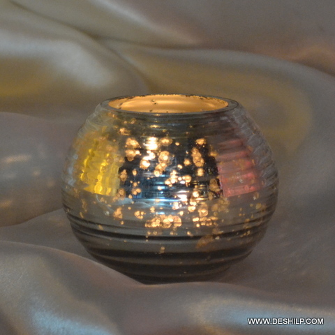 Cylindrical Shaped Silver Handmade Glass Candle Holder - Style: Antique Imitation