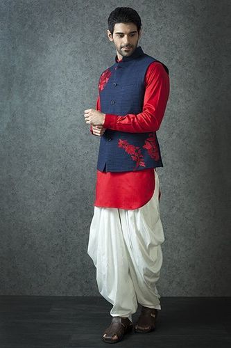 Men's Sleeveless Nehru Jacket - Cotton, Size S to XL | Elegant Blue, Featuring Traditional Rajasthani Design