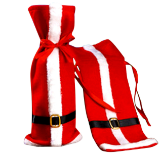 100% Polyester Fabric+ Non-Woven 1Pcs Christmas Red Wine Bottle Covers Santa Claus Clothes With Belts Cover For Bottles Xmas Festival Party Dinner Gift