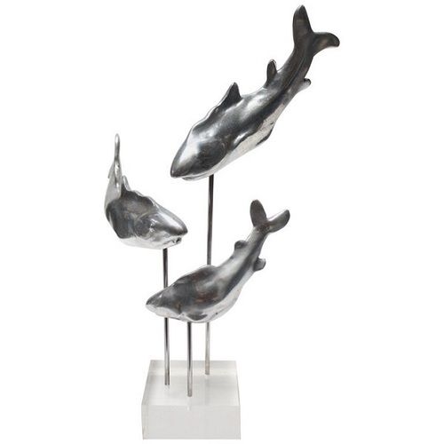 Aluminum & Lucite Trio of Sharks Sculpture