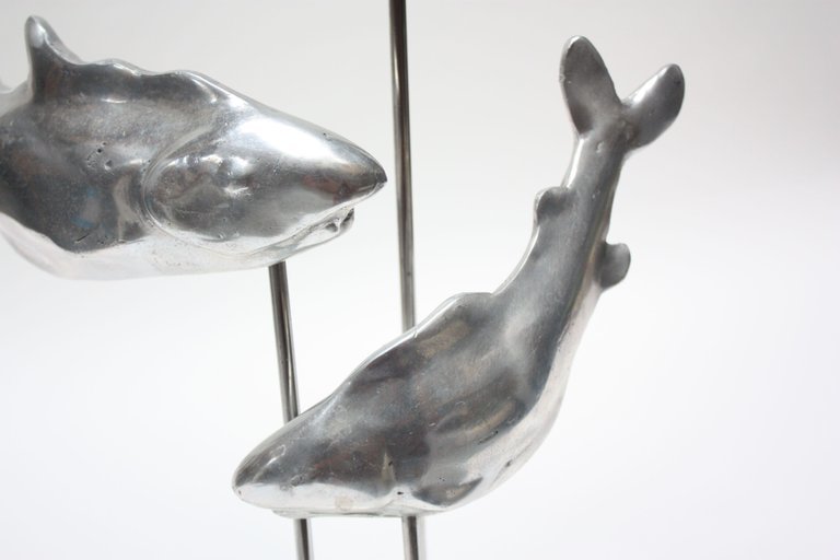 Aluminum & Lucite Trio of Sharks Sculpture