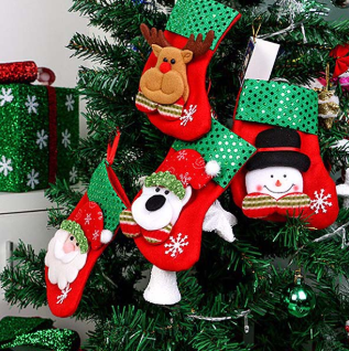 100% Polyester Fabric+ Non-Woven Smiry 4Pcs/Set Cartoon Christmas Tree Santa Socks Hanging Ornaments Decoration Fairy Tale Christmas Festival Decoration Crafts