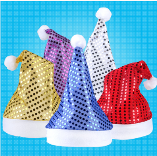 100% Polyester Fabric+ Non-Woven Smiry 1Pc Five Colors Sequins Christmas Hat Adults Santa Claus Reindeer Snowman Cute Party Cap Club Christmas Gift Hat