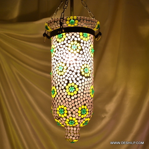 Rooftop Multi Mosaic Glass Wall Hanging Lamp - Color: Cream And Yellow