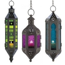 Hanging Lantern - Metal & Glass, Varied Sizes, Black | Ambient Lighting, Candle Light Source, Elegant Moroccan Design, Easy Hanging, Versatile Decor