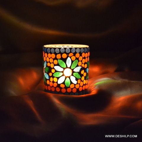 Multi Mosaic Glass Candle Holder