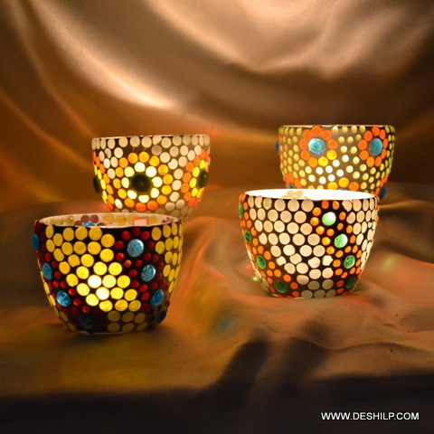 T Light Candle Holder With Mosaic For Wedding Decoration - Finishing: Coated