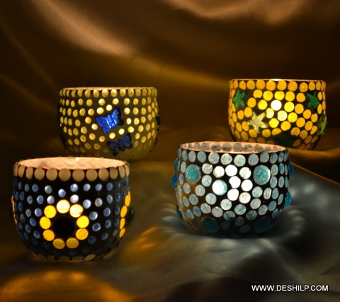Small T Light Candle Holder with colorful design