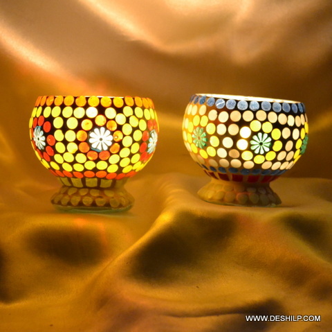 Multicolored Mosaic Glass Candle Votive