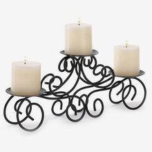 Iron T Light Holder - 13.5 x 6.5 x 4.5 inches | Black Matte Finish, Ornate Design, Holds 3 Candles