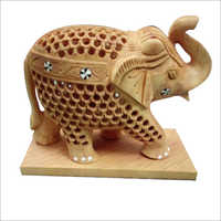 Polished Wooden Trunk Up Elephant