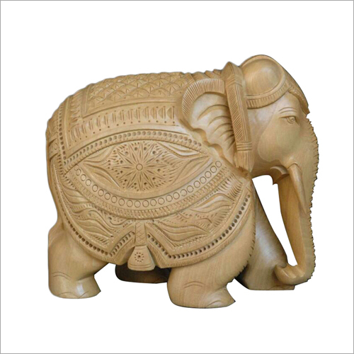 Polished Wooden Carved Designer Elephant