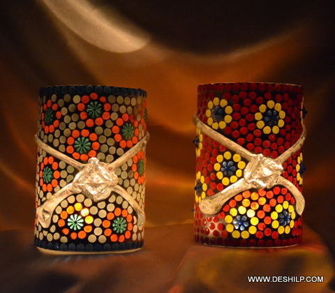 Two Color Mosaic Candle Votive for decoration