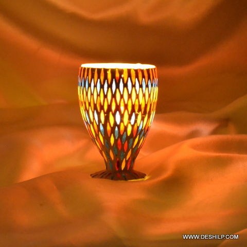 Glass T Light Candle Holder With Mosaic For Decoration - Style: Antique Imitation