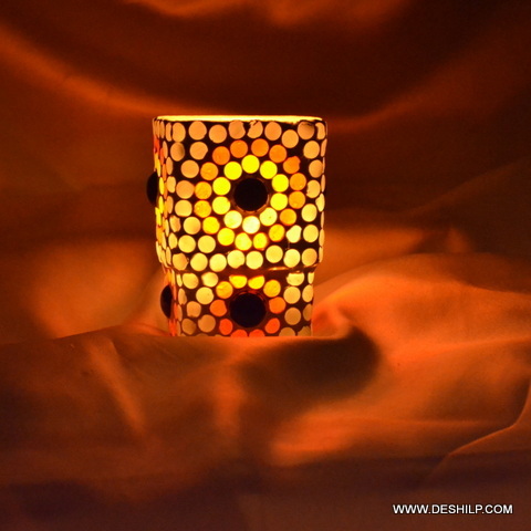 Orange Color Mosaic Glass T Light Candle