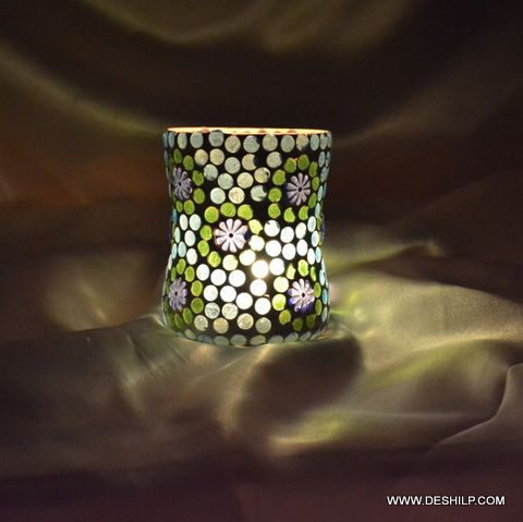 Green & White Mosaic Votive