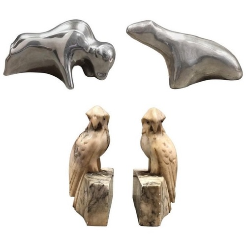 Aluminum & Alabaster Animal Sculptures -Set of 4