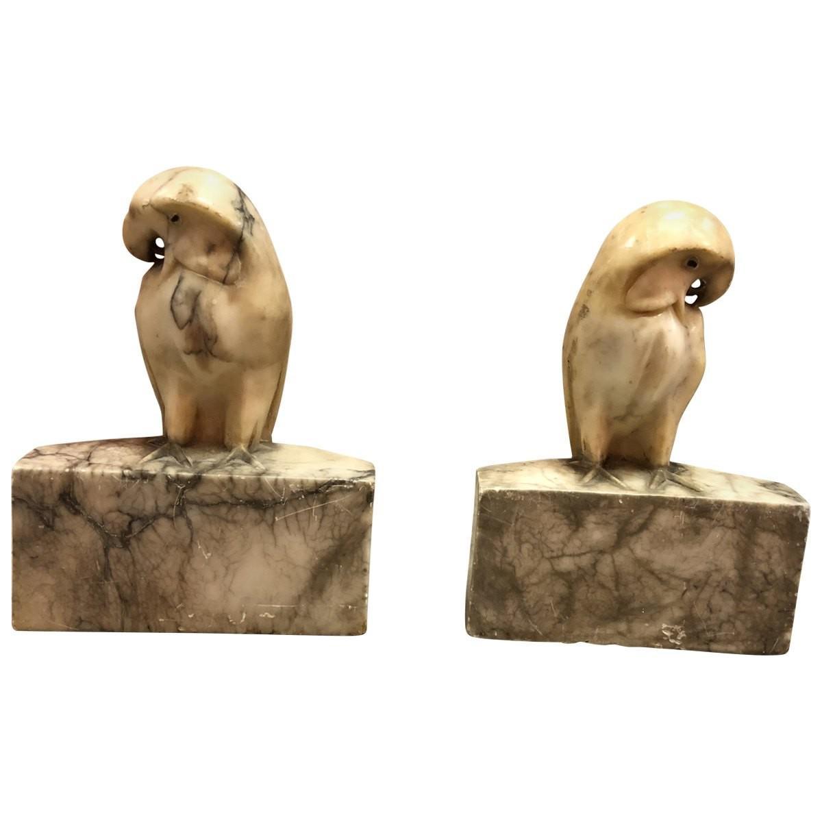 Aluminum & Alabaster Animal Sculptures -Set of 4