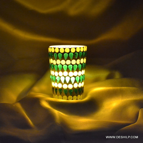 Green & White Mosaic Votive for home decor