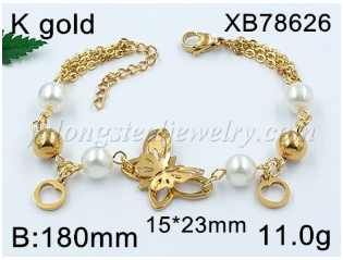 wholesale fashion heart 18K gold plated stainless steel bracelet bangle jewelry