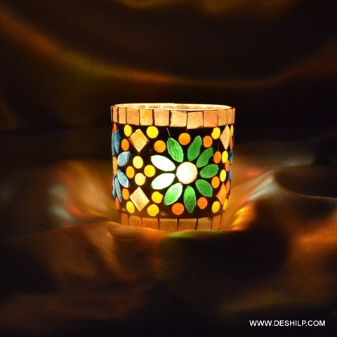 Multicolored Glass Candle Holder Handmade Votive