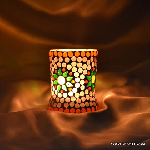 Multicolored Candle Holder Glass Made - Style: Antique Imitation