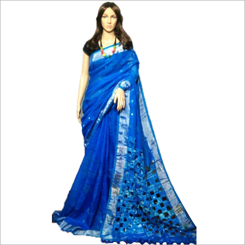 Linen Cutwork Saree - Cotton Silk, 6 M Length with 0.5 M Blouse Piece, Royal Blue Color, Lightweight and Durable Design for All Seasons - Appeal and Comfort Combined