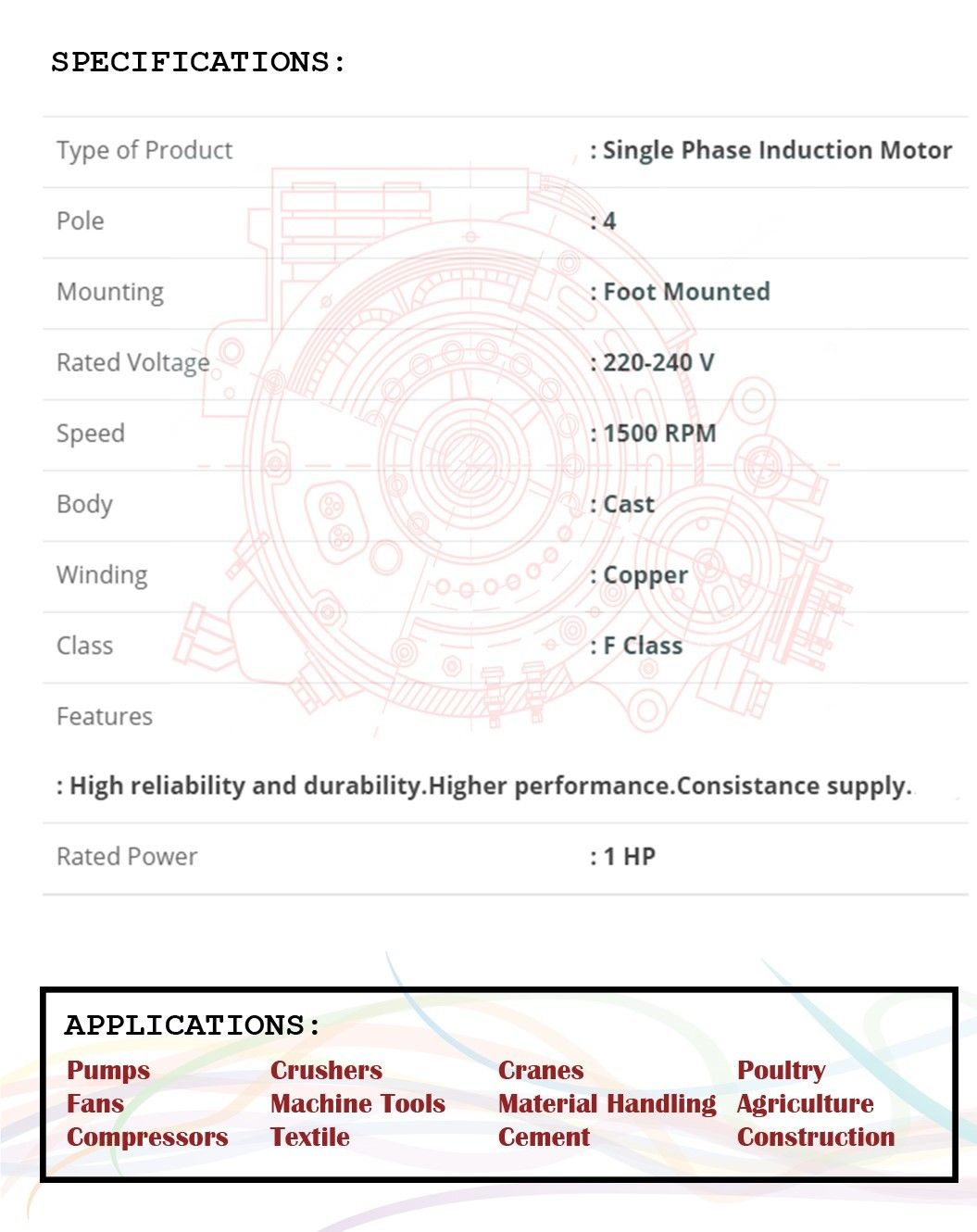 1 PHASE 1 HP CAST IRON MOTOR