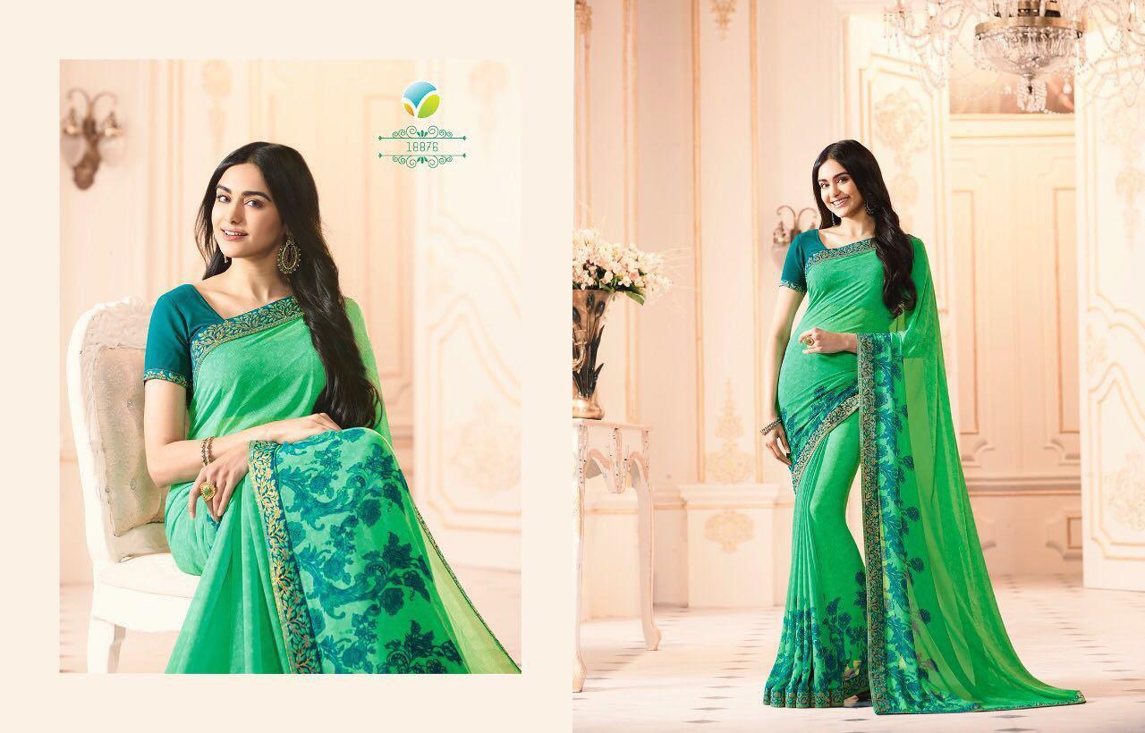 Printed Green Georgette Sarees