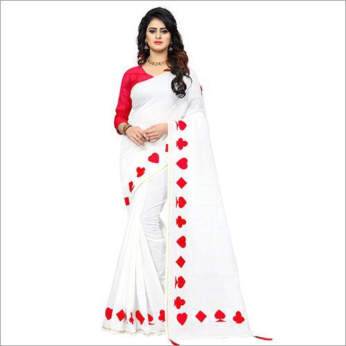 White With Red Fancy Sarees
