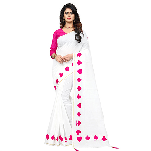 White With Red Plain Sarees