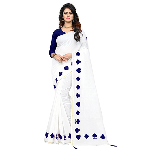 White Sarees - Cotton Material, Vibrant White With Blue, Ideal For All Seasons | Contemporary Indian Style, Fashion-forward Design