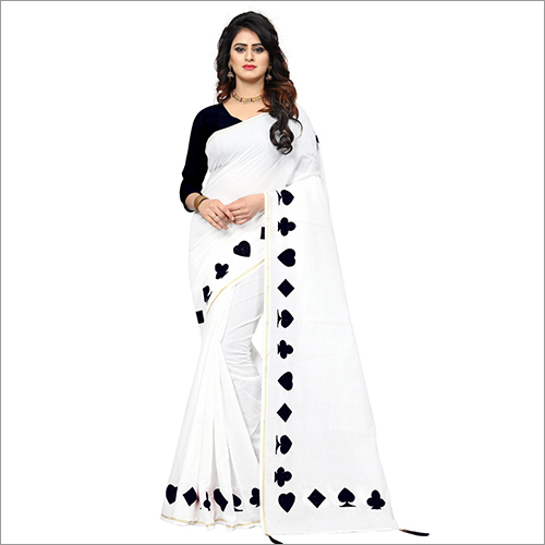 White With Black Casual Wear Sarees
