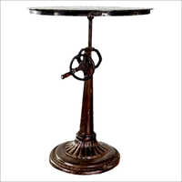 Cast Iron Adjustable Bar Table - Cast Iron & Solid Wood, Diameter 45-60 Cm X Height 70-110 Cm, Black Base | Manual Rotary Lift, Tripod Base With Footrest, Powder Coated