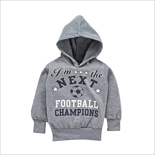 Kids Hoodie - Cotton Fleece, Sizes [XS-XL], Grey Color, Printed "I'm the Next Football Champion" | Trendy Styling, Wind-Resistant, Soft Fabric, Attached Cap