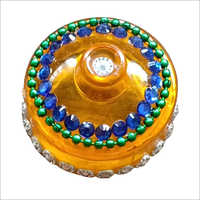 Designer Kumkum Box - Handmade Pearl-embedded Aluminum | Customized Size, Tiger-wood Base, Decorative Multi-color Options