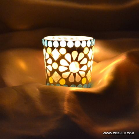 Multi Mosaic Glass Candle Holder