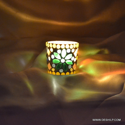Multicolored Very Small Glass Candle Holder