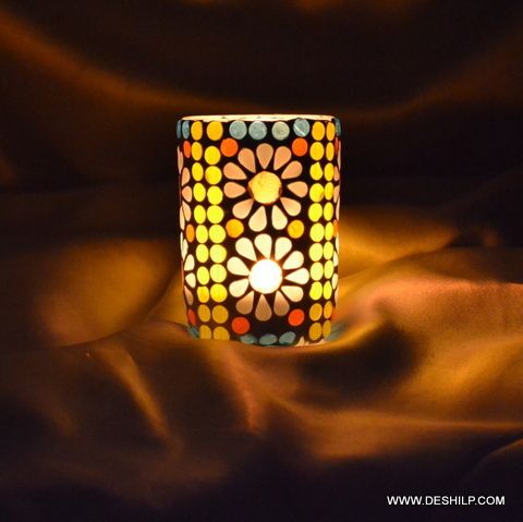 T Light Candle Holder With Mosaic