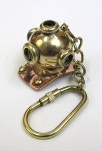 Solid Brass Antique Diver's Helmet Keychain - 1.25 Inch Round, Gold Nautical Design With Trendy Modern Style