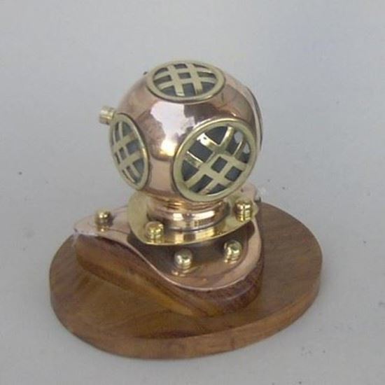 Copper Brass Divers Helmet With Wooden Base