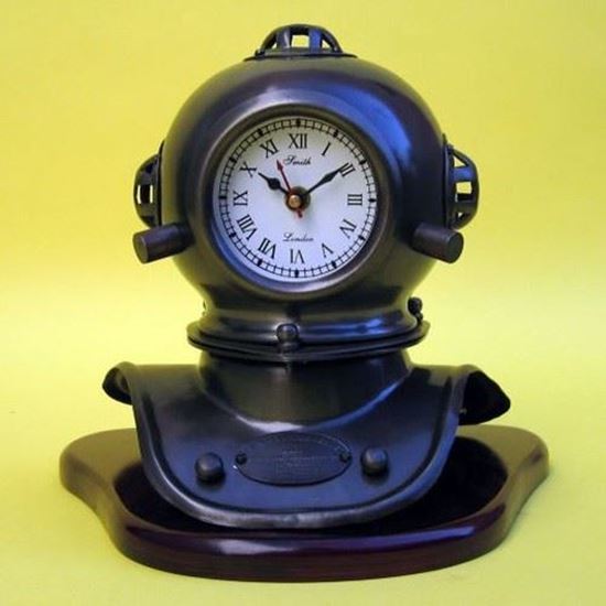 Iron Divers Helmet Clock With Wooden Base
