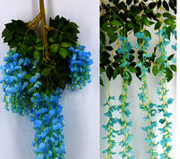 Silk hand made 12pcs rattan  Artificial flower for floral Decoration with  wisteria flower
