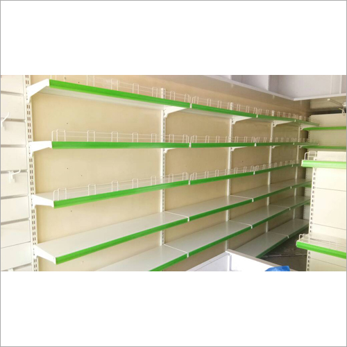 Supermarket Display Racks - Mild Steel, Customized Height & Length, White and Green | Polished Surface Finish, Various Designs, Space-Saving Configurations
