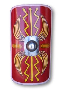 Roman Legionnaire Battle Shield - Hand Painted Metal Replica, 36 Inches Red & Multicolor With Solid Wooden Handle, Indoor/outdoor Use