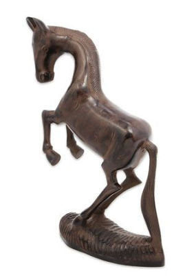 Rearing Horse Statue in Black Aluminum with Antiqued Bronze