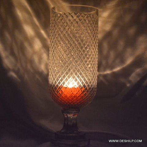 Heavy Cutting Glass Hurricane Candle