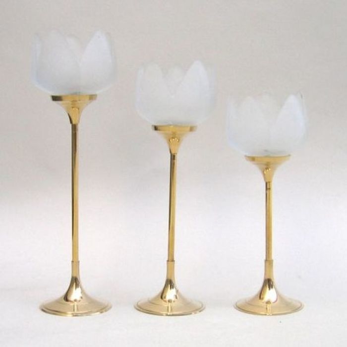 Brass Glass Tulip Candle Holder Set